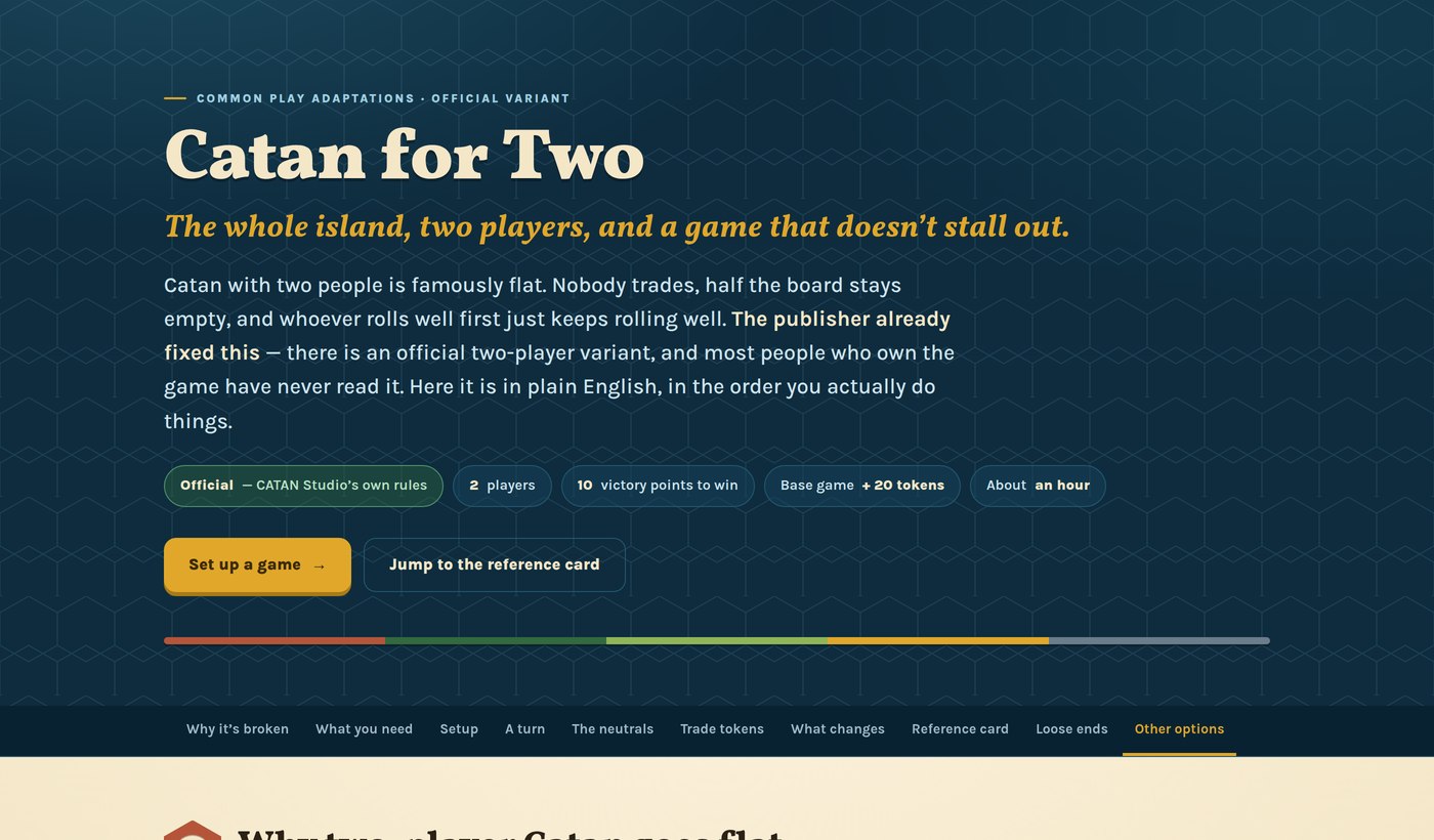 Catan for Two, the official two-player variant written out in plain English