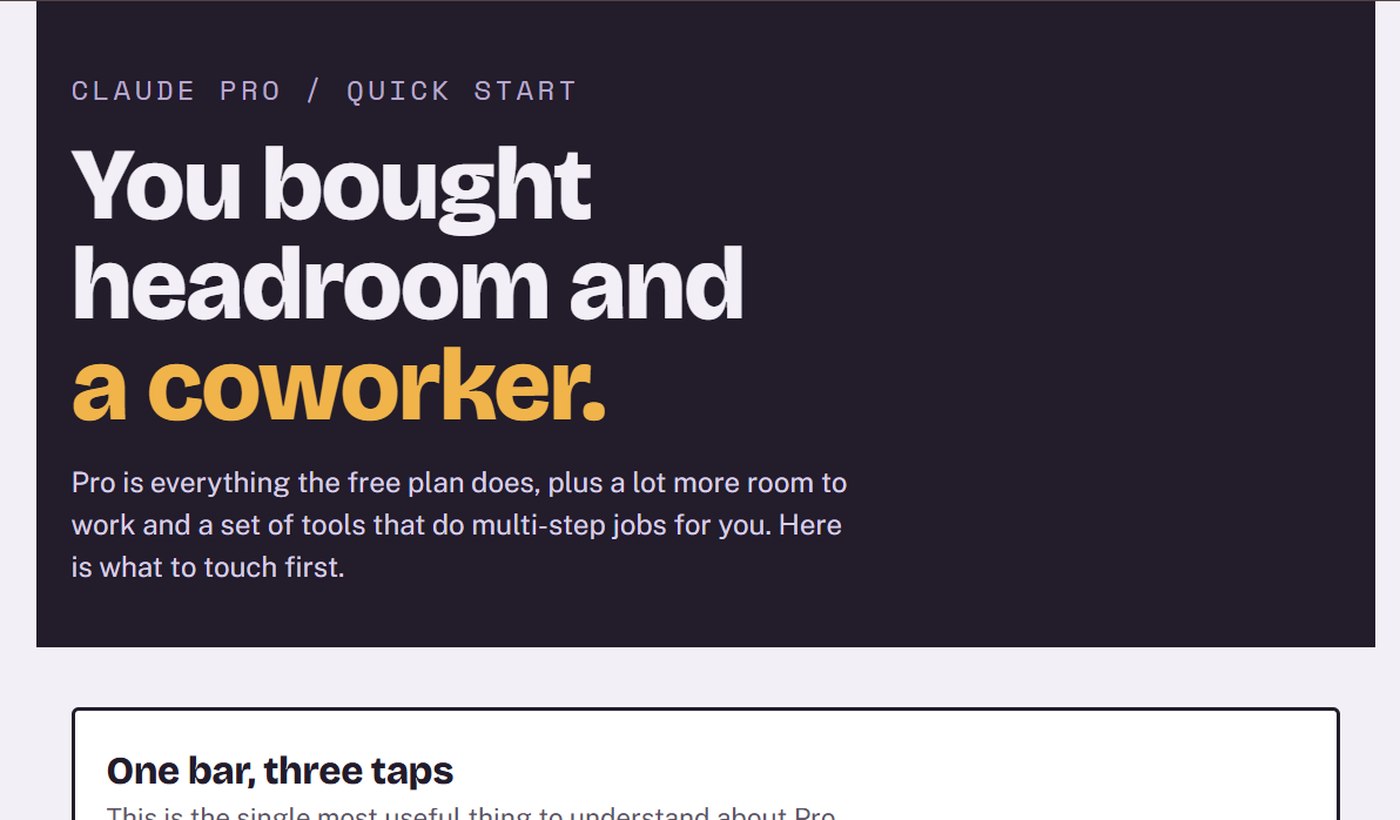 Claude Pro Quick Start homepage